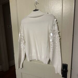 Reba White Sweater with Sequin Sleeves